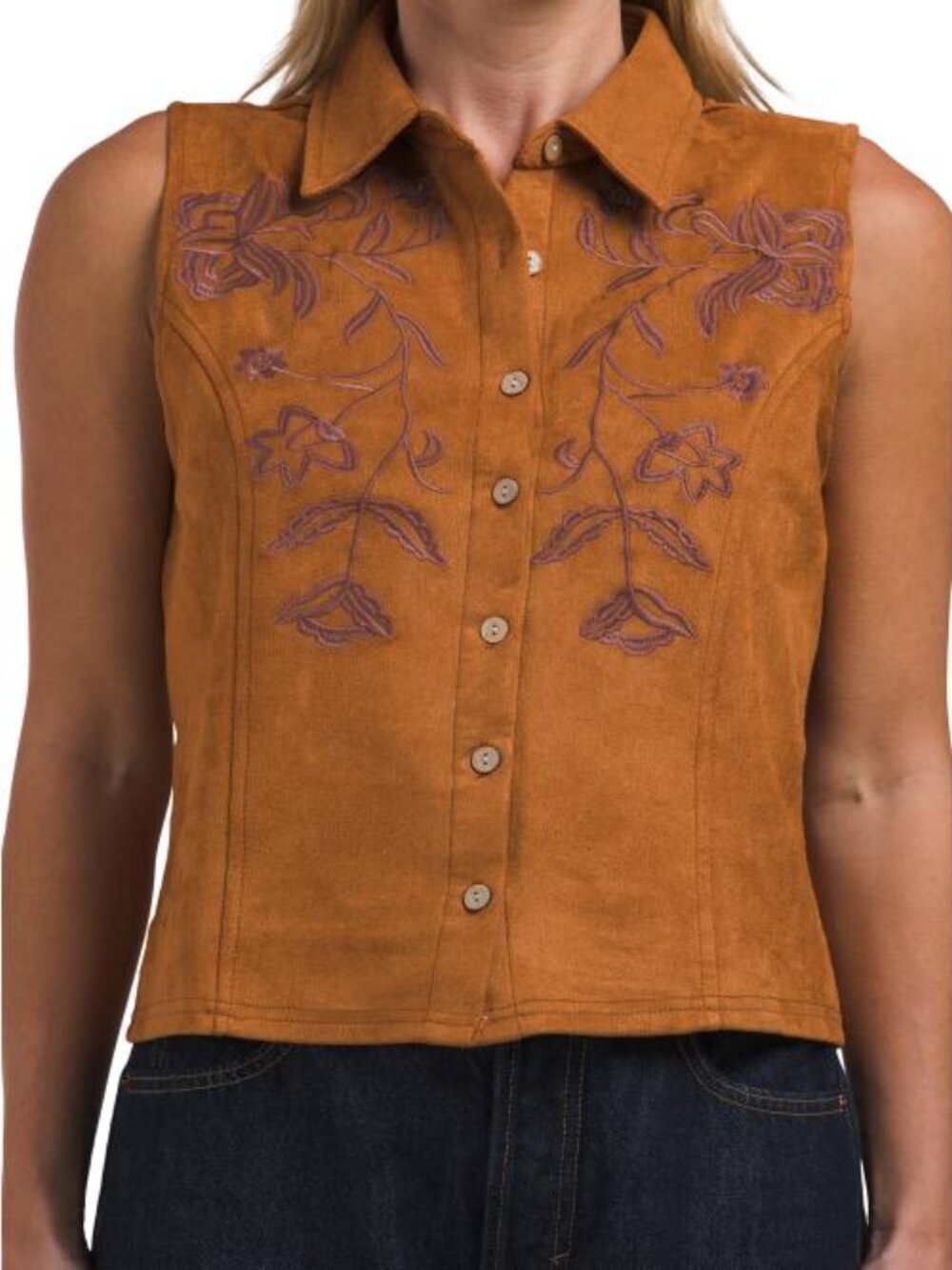 LIV LOS ANGELES Faux Suede Embroidered Vest - Picture 3 of 4